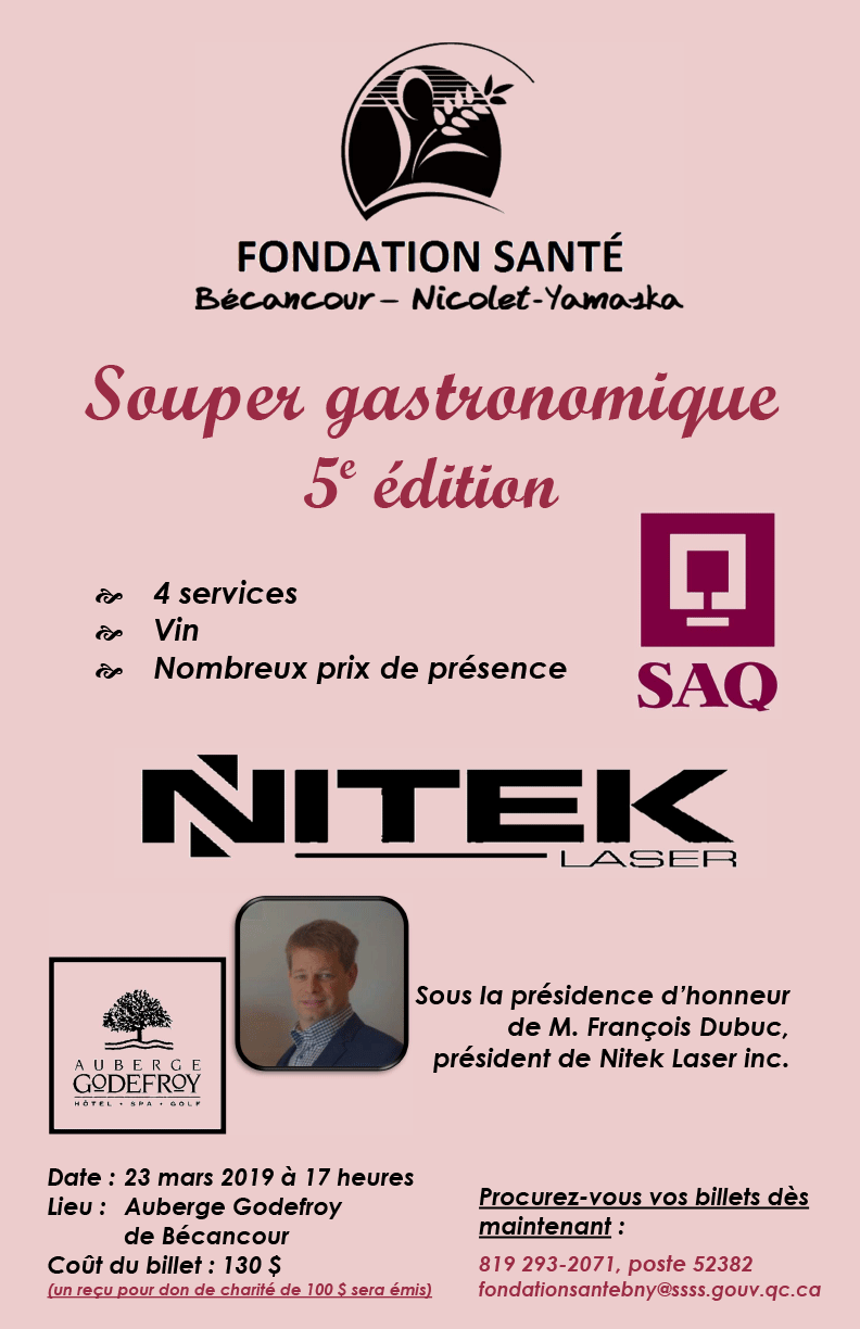 Souper gastronomique 5e édition - Fondation Santé Bécancour - Nicolet-Yamaska